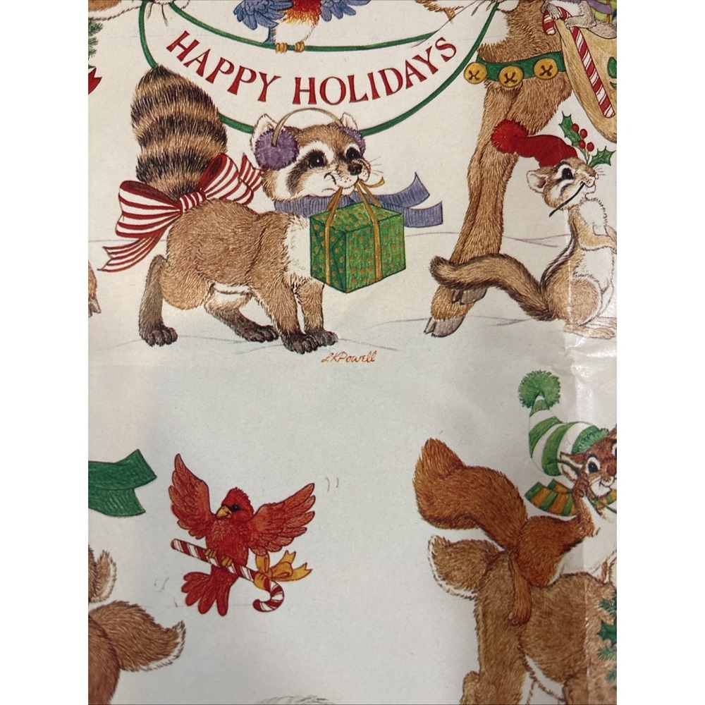 9 VTG LK‎ Powell Woodland Animals Happy Holidays Wrapping Paper gift wrap READ - Picture 6 of 16